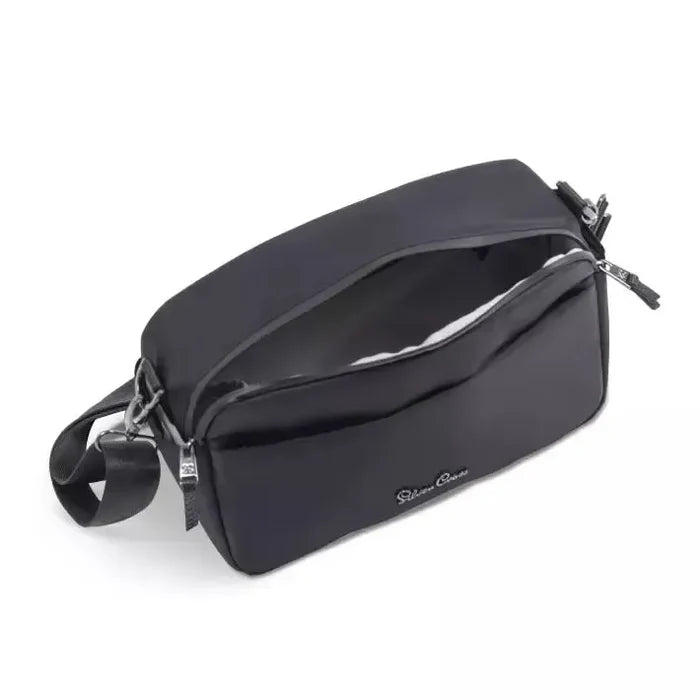 Black srtroller organizer bag with a visible brand logo on a white background