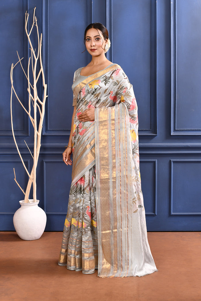 Silver Embroidered Silk Saree