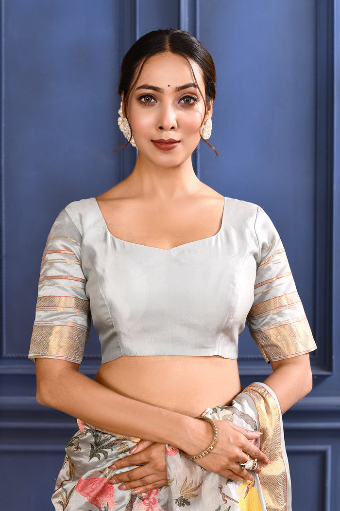 Silver Embroidered Silk Saree