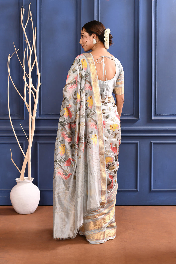 Silver Embroidered Silk Saree