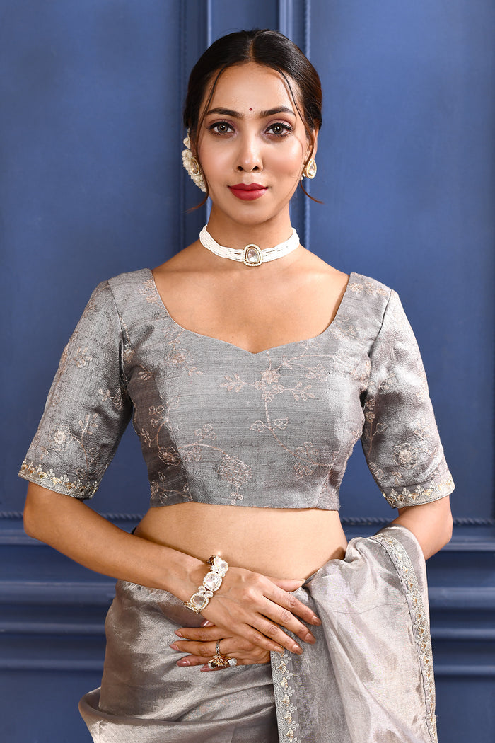 Silver Foil Printed Tissue Saree