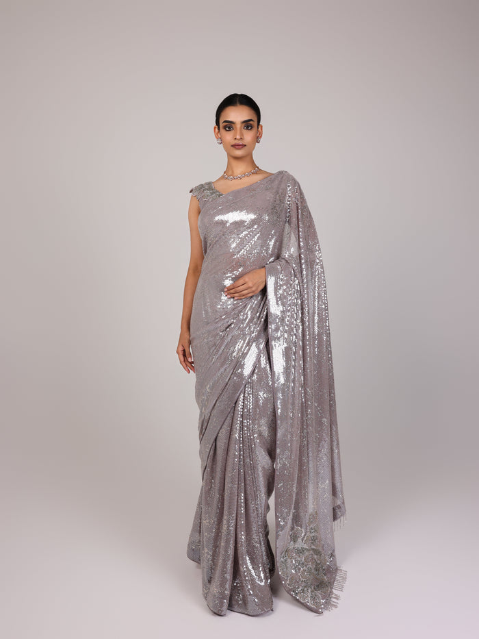 Silver Minimal Net Designer Saree