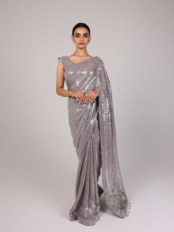 Silver Minimal Net Designer Saree