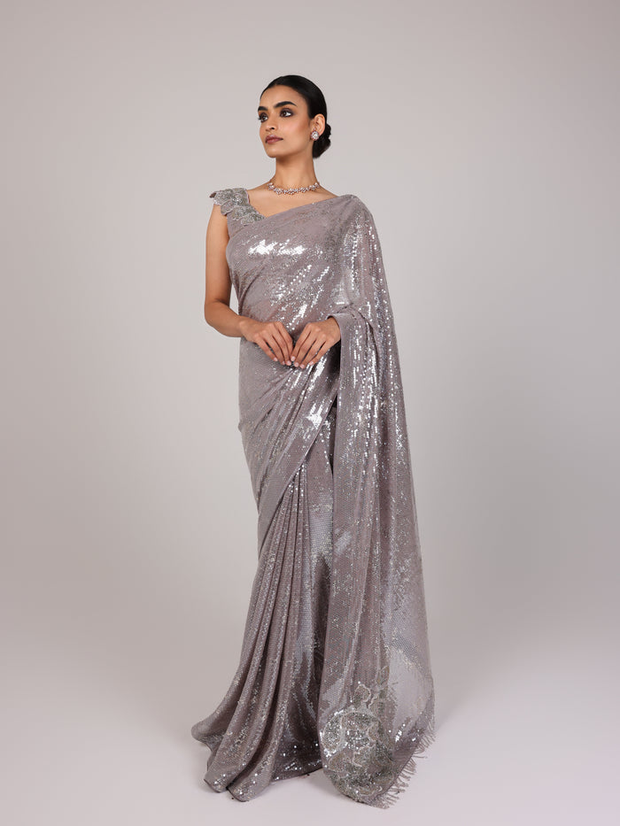 Silver Minimal Net Designer Saree