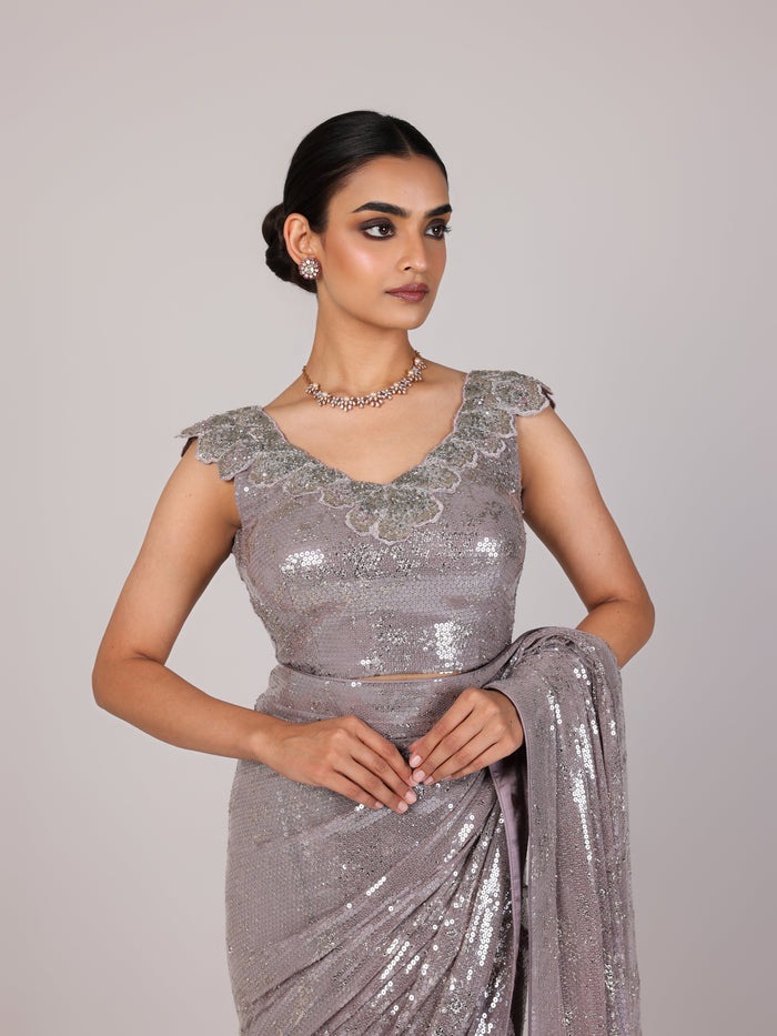 Silver Minimal Net Designer Saree