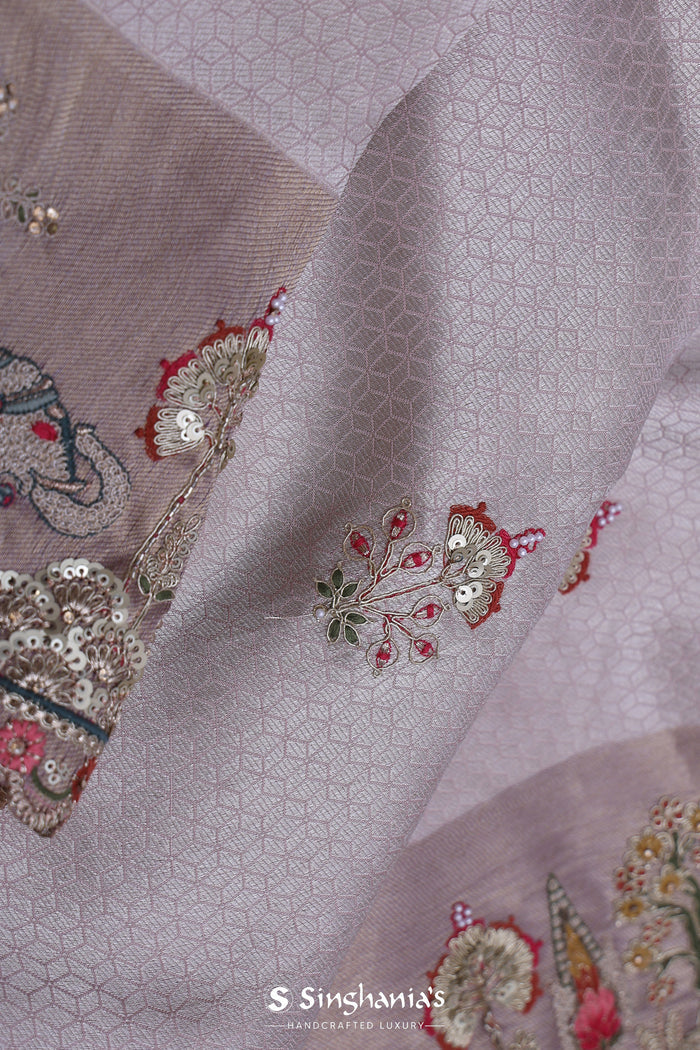 Silver Tissue Saree With Scallop Border