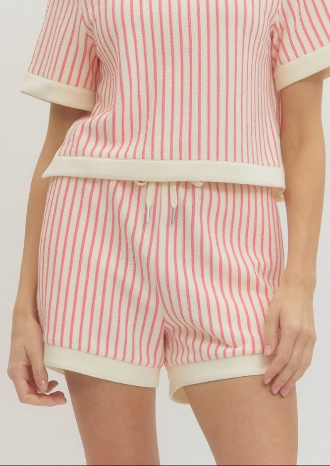 Simply Put Together Pink Stripe Knit Short set by entro spring