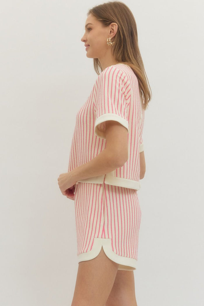 Simply Put Together Pink Stripe Knit Short