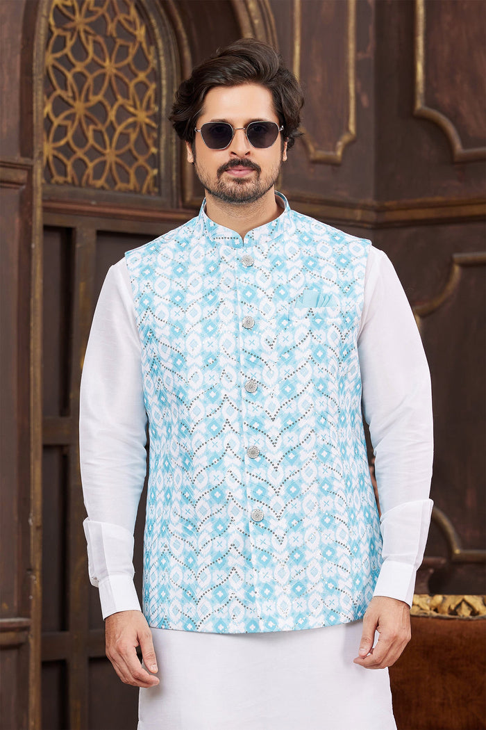Sky Blue Art Silk Nehru Jacket