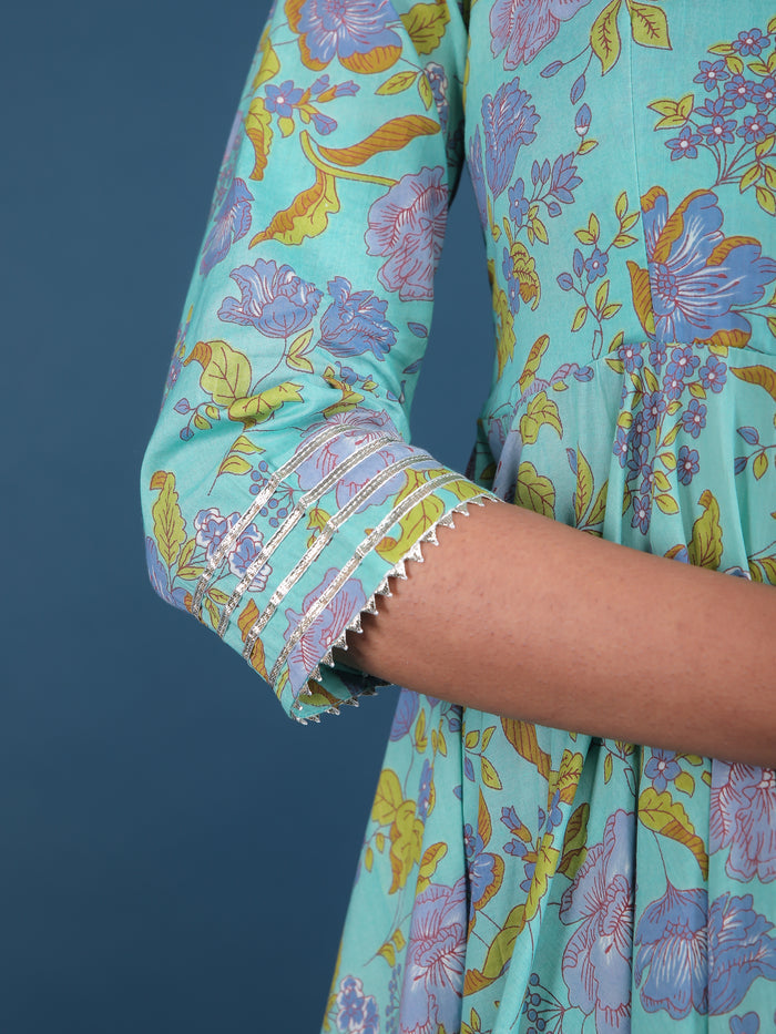 Sky Blue Lavender Floral Print Anarkali Set