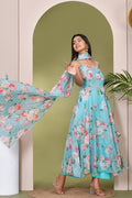 <img> sky blue muslin anarkali set
