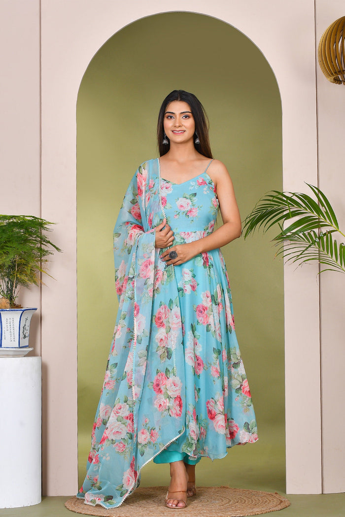 <img> sky blue muslin anarkali set