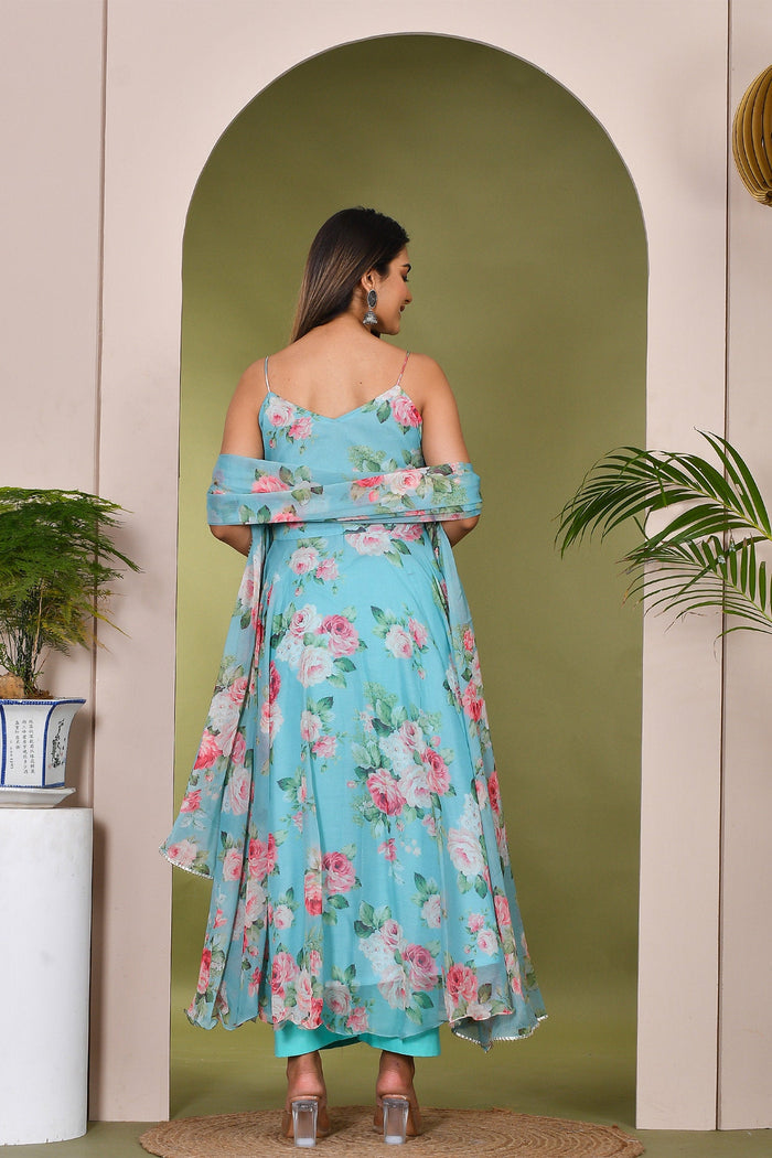 <img> sky blue muslin anarkali set