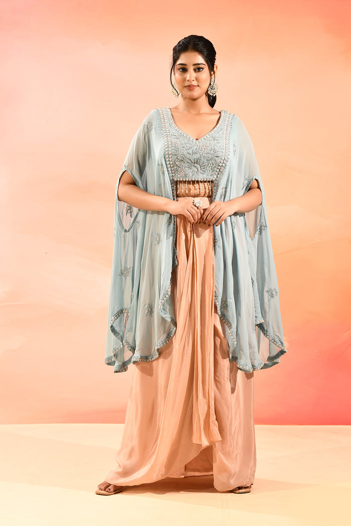 Sky Blue Organza Peplum Set