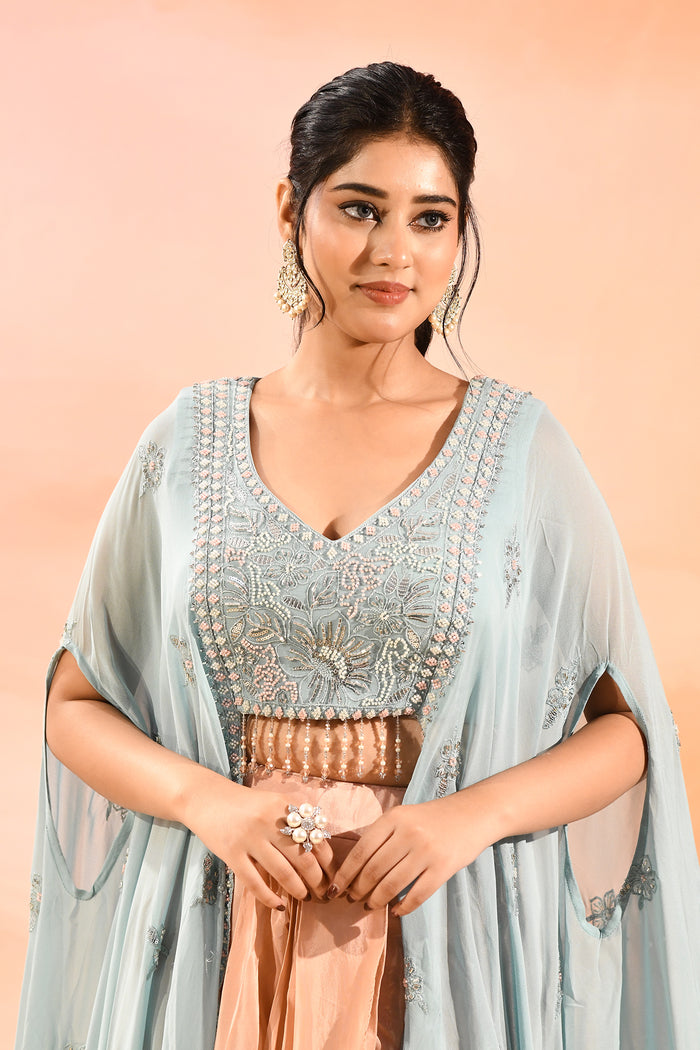 Sky Blue Organza Peplum Set
