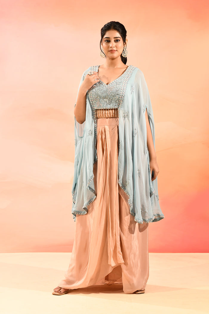 Sky Blue Organza Peplum Set