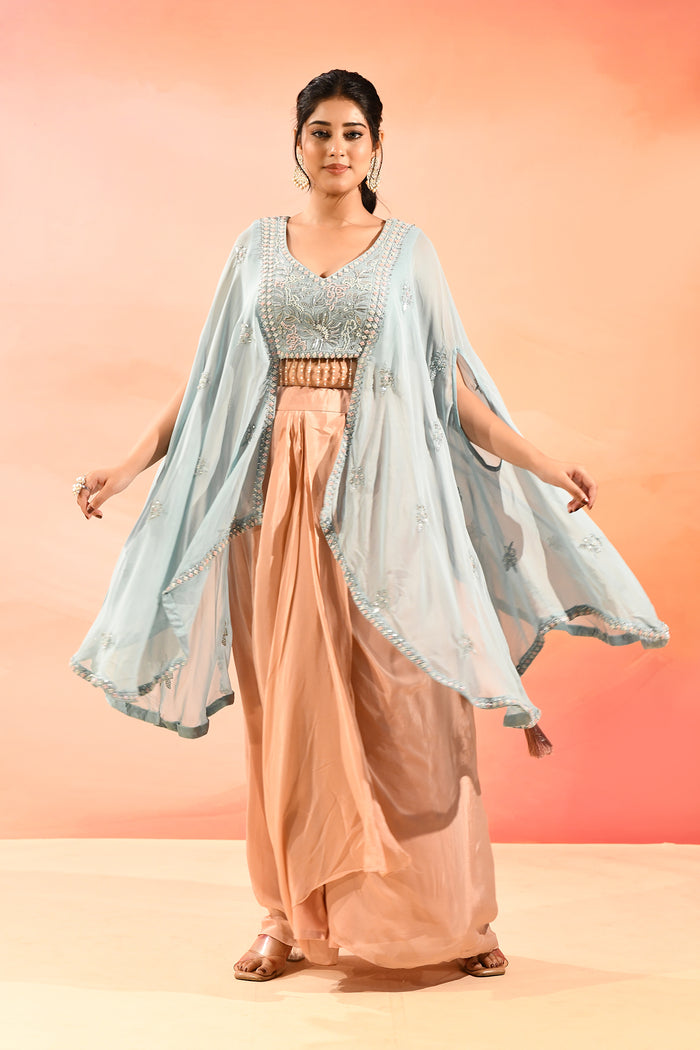 Sky Blue Organza Peplum Set