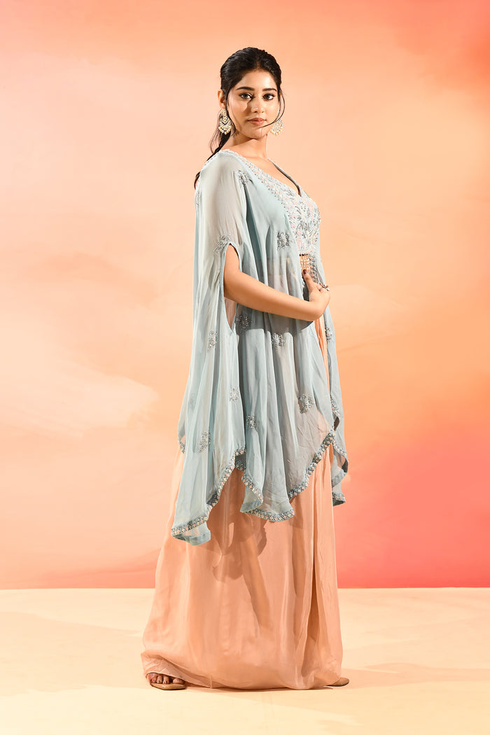 Sky Blue Organza Peplum Set