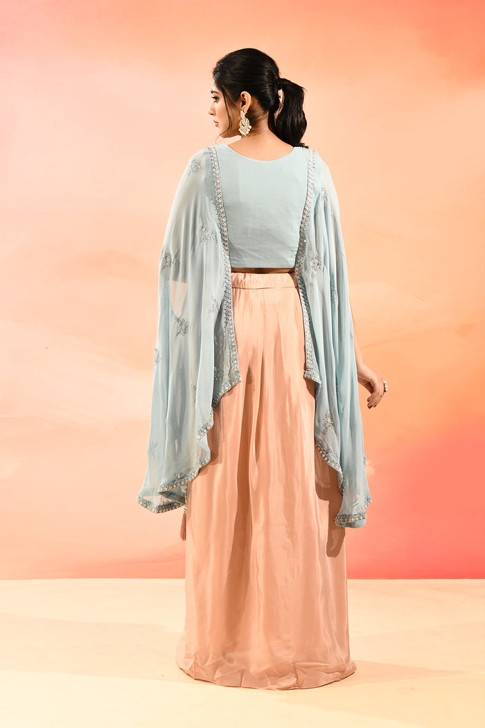Sky Blue Organza Peplum Set