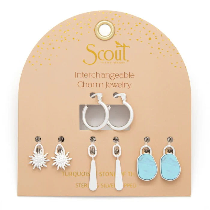Sky Interchangeable Charm Earrings in Turquoise Silver - Madison's Niche