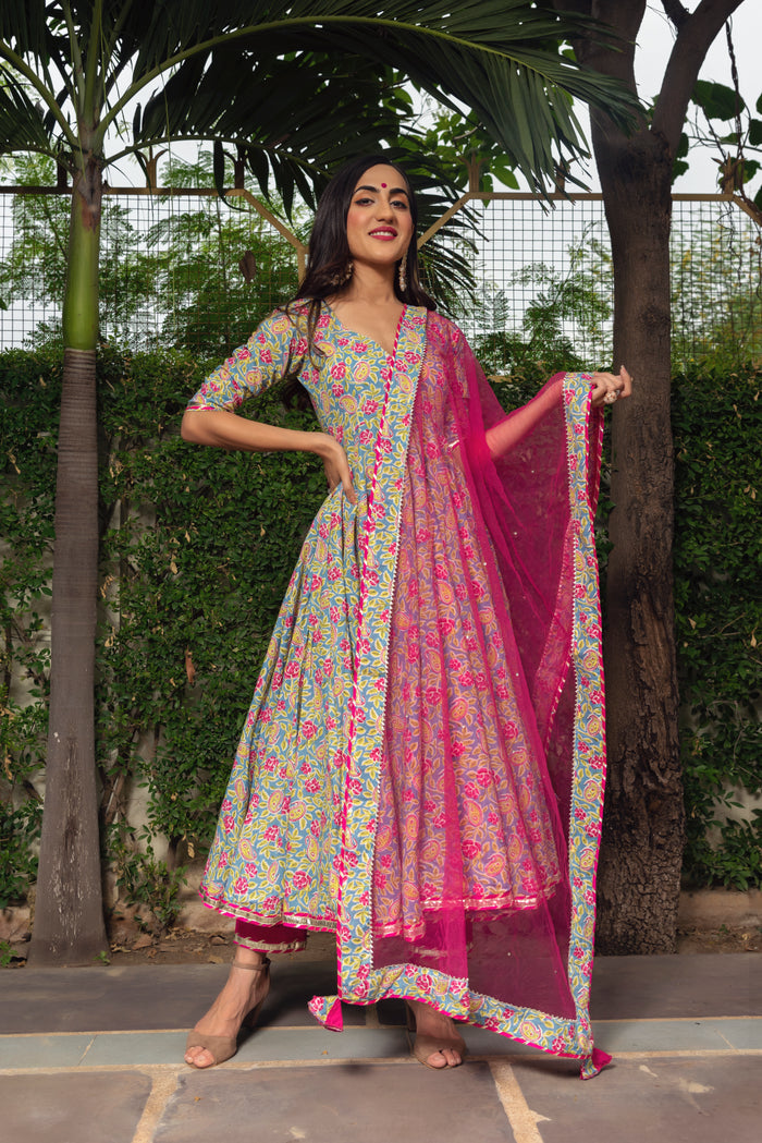 Slate Paisley Anarkali Set