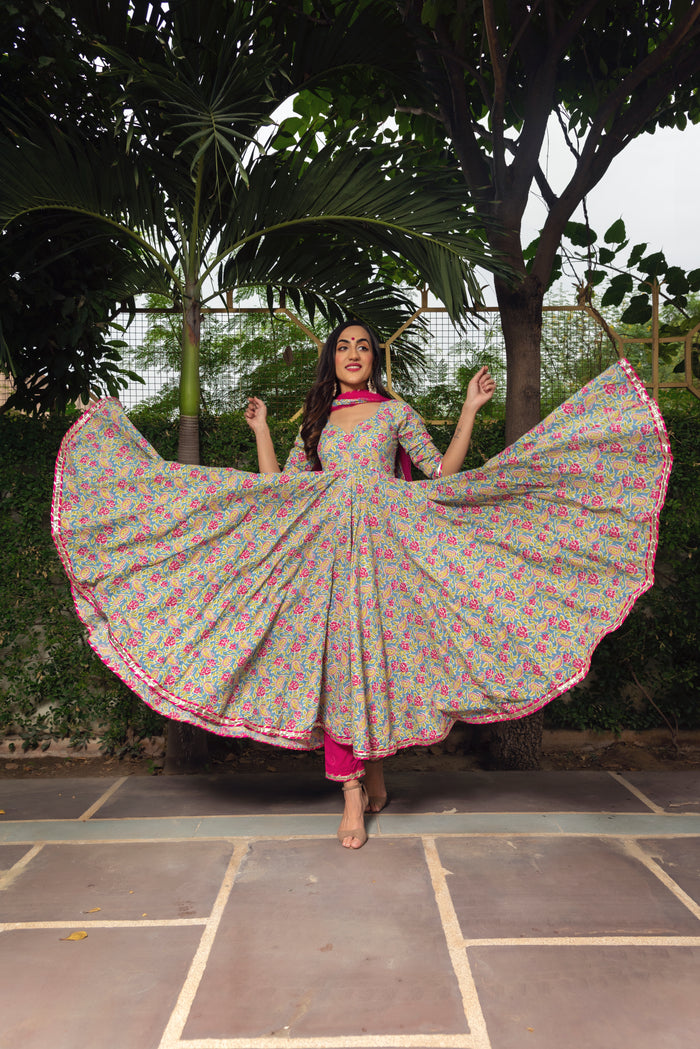 Slate Paisley Anarkali Set