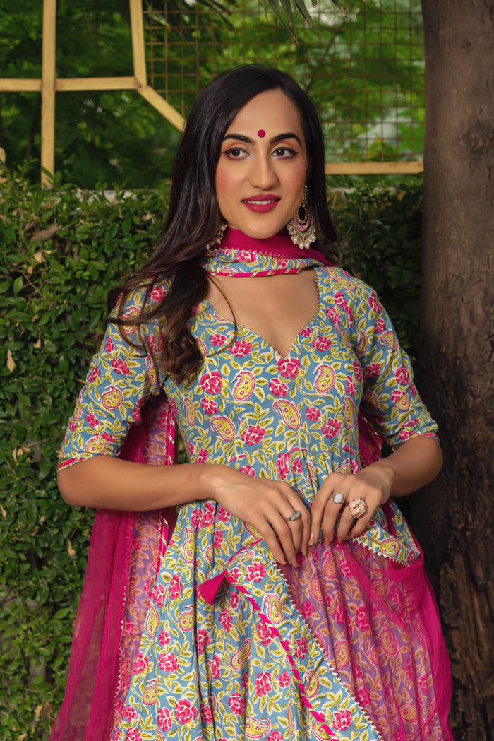 Slate Paisley Anarkali Set