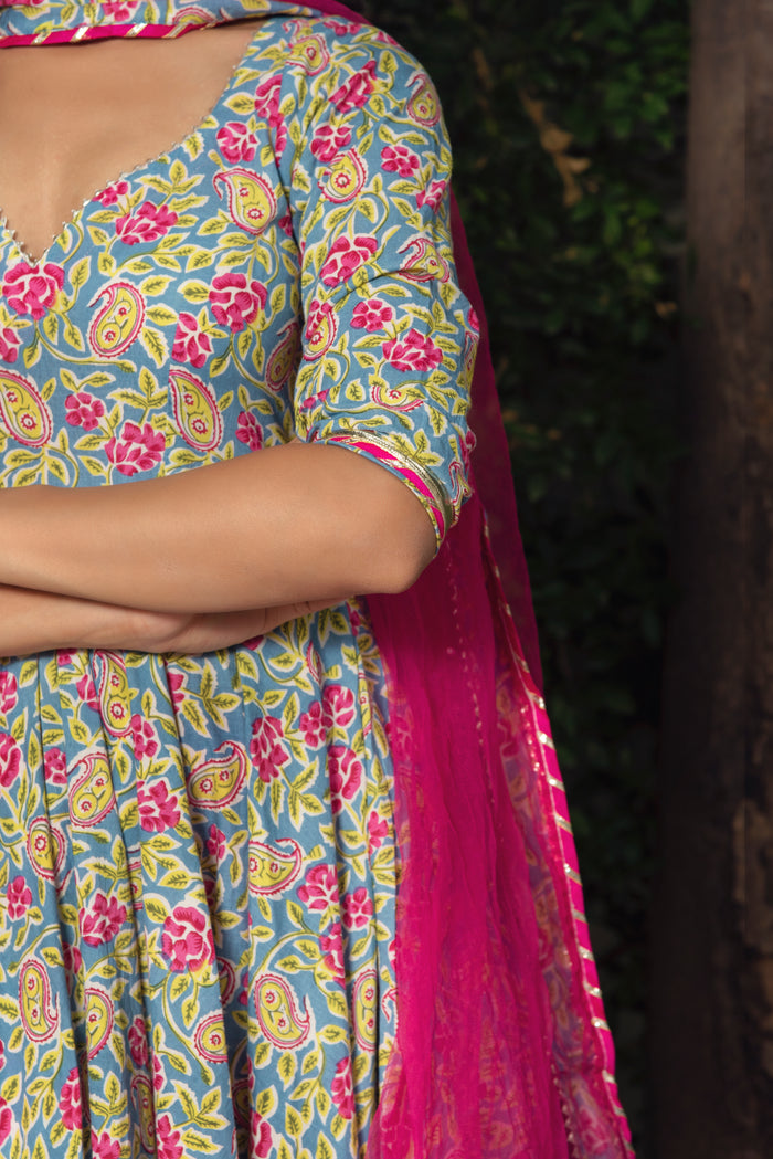 Slate Paisley Anarkali Set