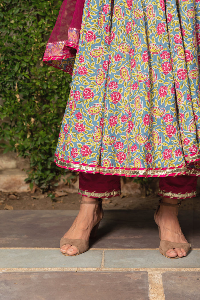 Slate Paisley Anarkali Set