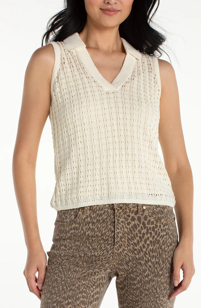 Sleeveless Johnny Collar Sweater in Cream - Madison's Niche