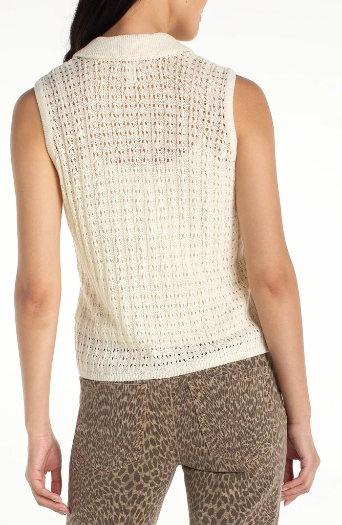 Sleeveless Johnny Collar Sweater in Cream - Madison's Niche