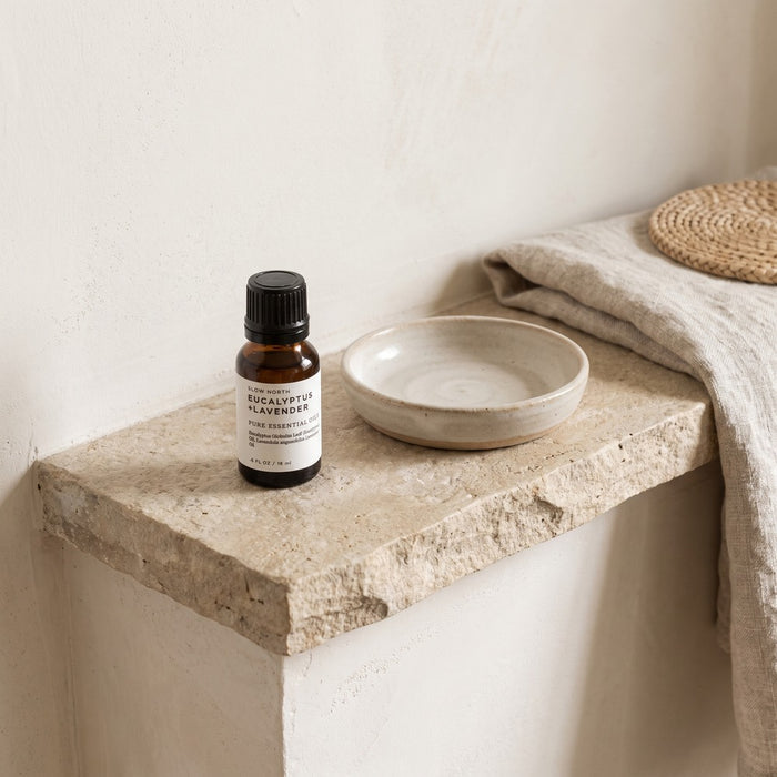 Slow North Essential Oil, Eucalyptus + Lavender, styled at home