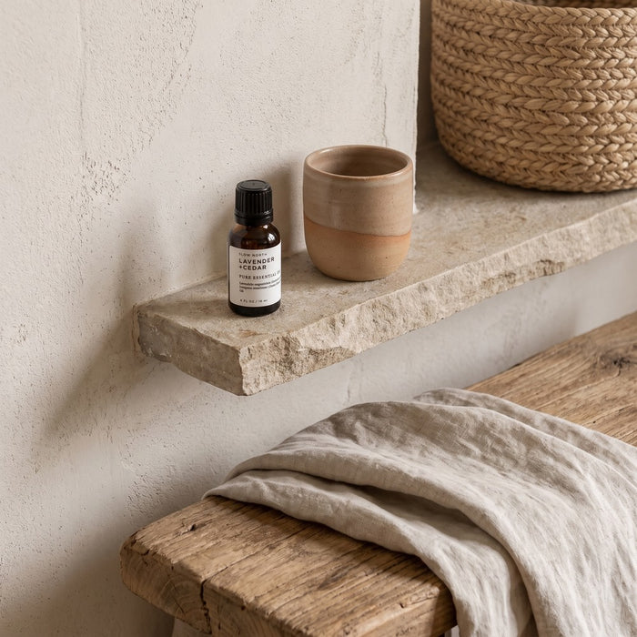 Slow North Essential Oil, Lavender + Cedar, styled at home