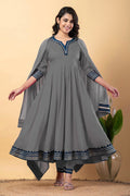 Smokey Gray Rayon Gota Work Anarkali Set