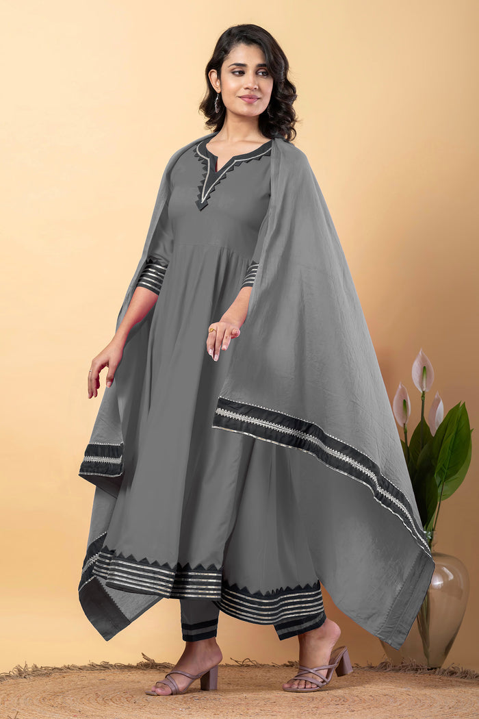 Smokey Gray Rayon Gota Work Anarkali Set