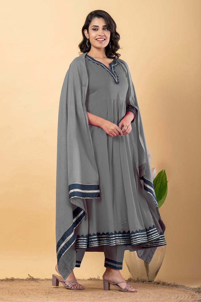 Smokey Gray Rayon Gota Work Anarkali Set