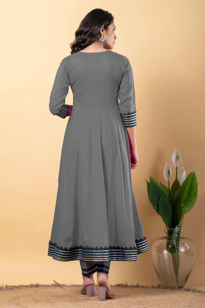 Smokey Gray Rayon Gota Work Anarkali Set
