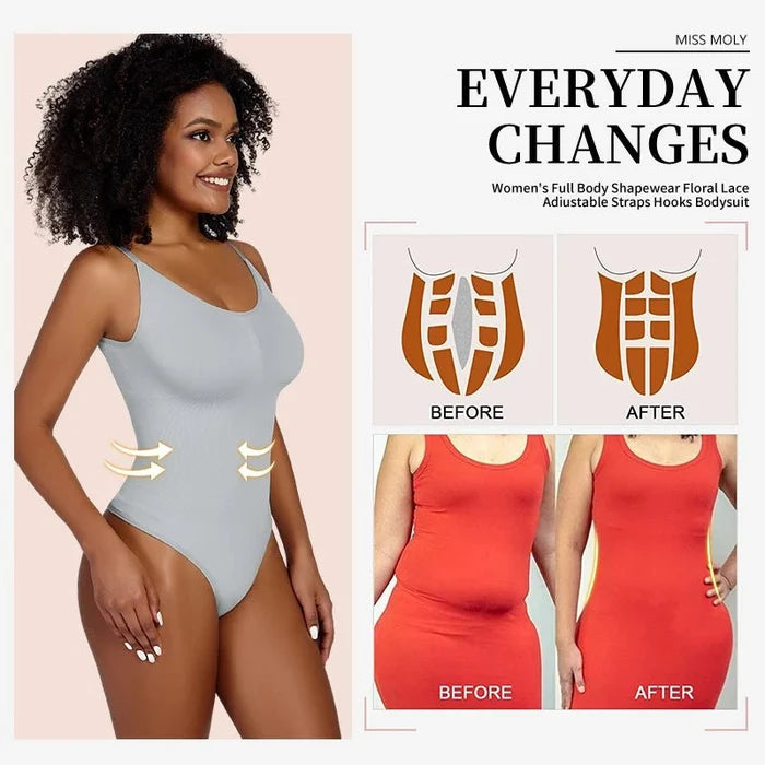 Seamless firm-control cupless thong smoothing shapewear bodysuit