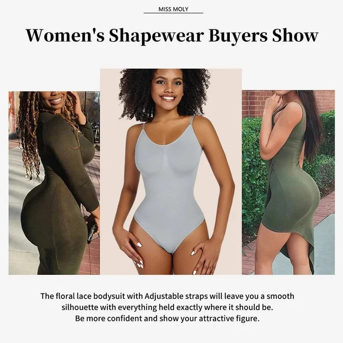 Seamless firm-control cupless thong smoothing shapewear bodysuit
