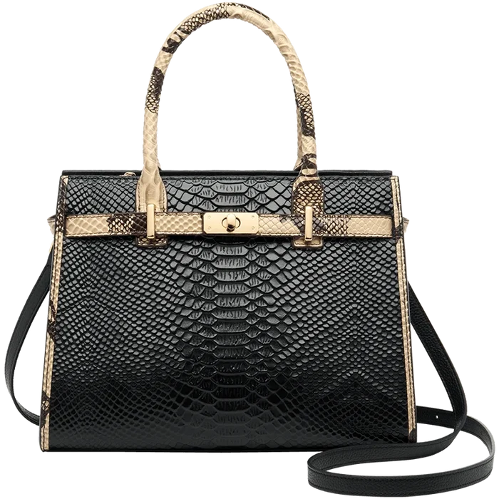 Black snake skin cow leather business tote iPad executive genuine leather FTF Market UK