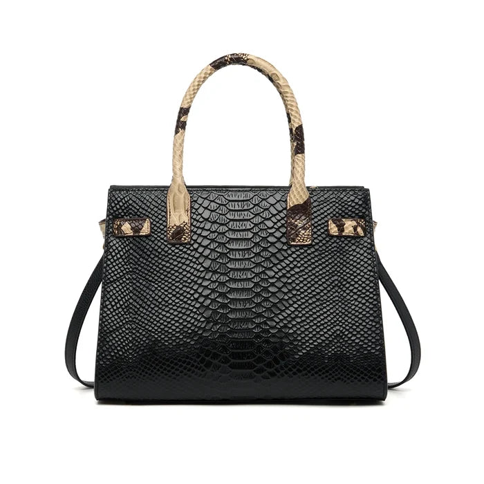 Black snake skin cow leather business tote iPad executive genuine leather FTF Market UK