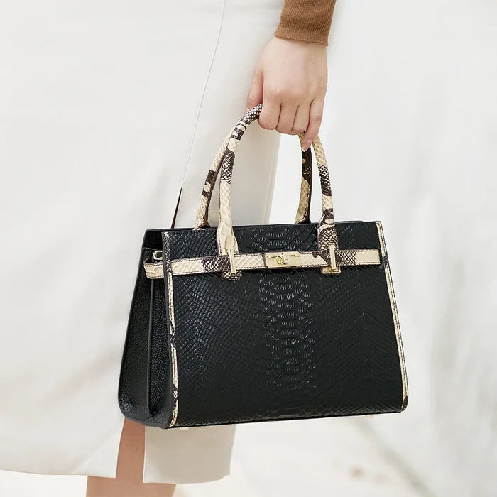 Black snake skin cow leather business tote iPad executive genuine leather FTF Market UK