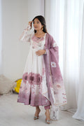 Snow White Organza Floral Printed Anarkali Set