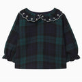 Snug - Organic Cotton Plaid Top - Navy-Long Sleeves-3-6M (3M)-Posh Baby