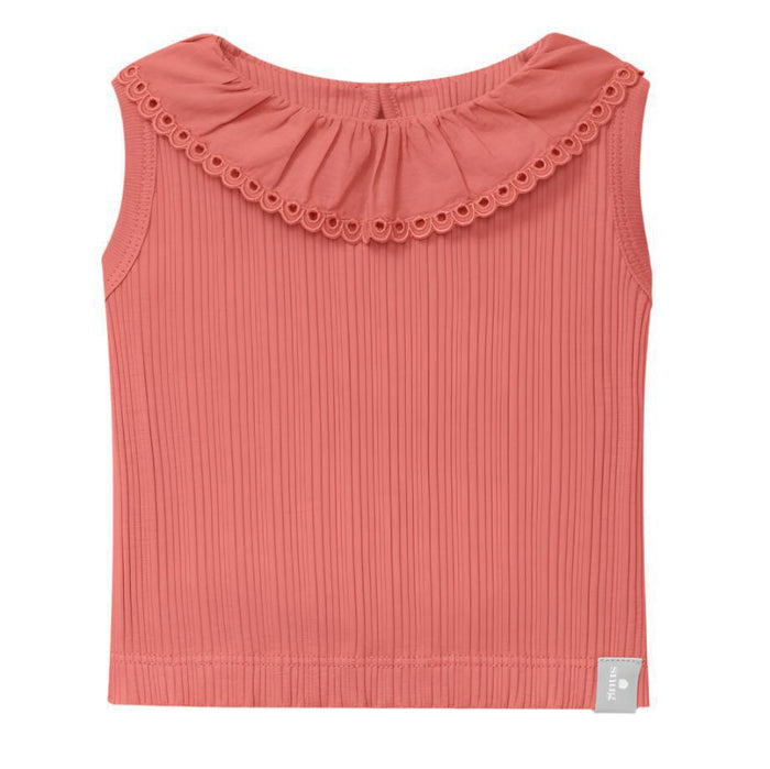 Snug - Organic Ruffle Collar Tank Top - Terracotta-Tank Tops-9M-Posh Baby