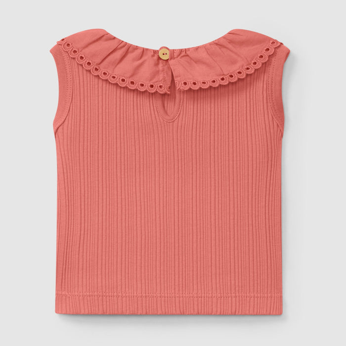 Snug - Organic Ruffle Collar Tank Top - Terracotta-Tank Tops-9M-Posh Baby