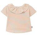 Snug - Organic Ruffle Collar Top - Coral Stripe-Short Sleeves-1M-Posh Baby