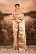 Soft Baby Blush Pink With Buttis And Swan Highlighted Border Tissue Saree