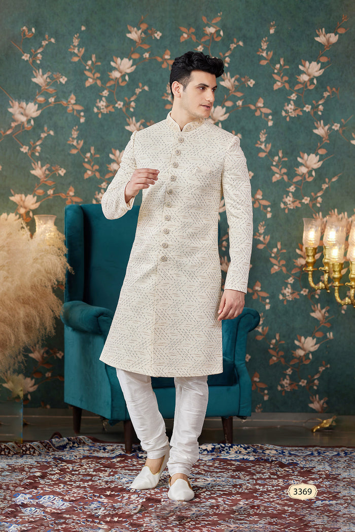 Soft Beige Art Silk Sherwani Set