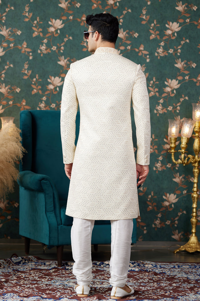 Soft Beige Art Silk Sherwani Set